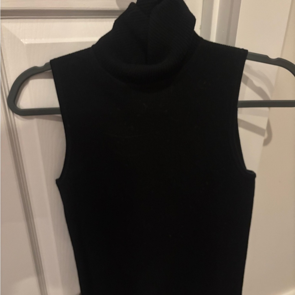 Black Sleeveless Turtleneck Knit Top